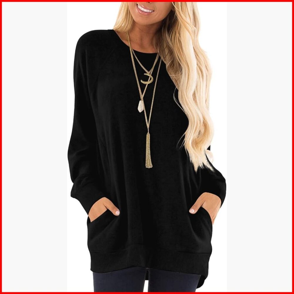Long Sleeve Tunic Top with Pocket, Soft Polyester Rayon Blend, Loose Fit